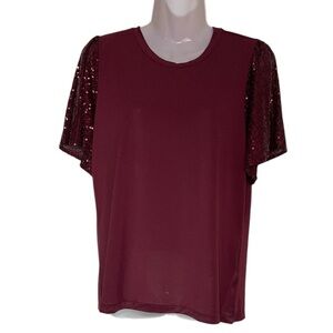 Michael by Michael Kors burgundy with sequin short sleeves top sz M